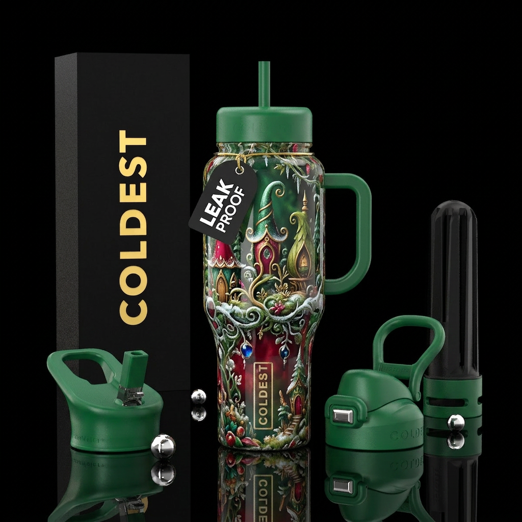 Christmas Elvin folly, glossy, trompe-l'œil, allur... water bottle design