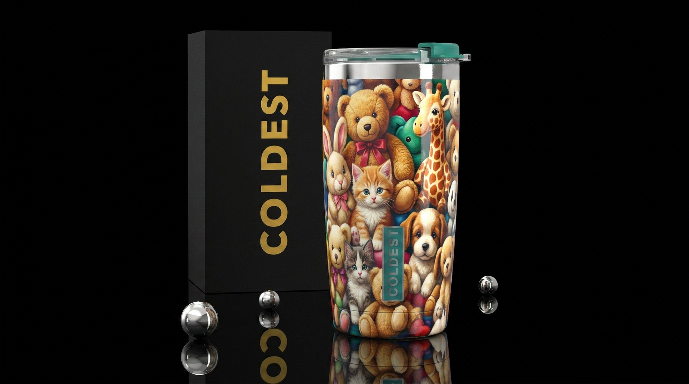 Stuffed animals, cute,glossy, trompe-l'œil,nostalg... water bottle design