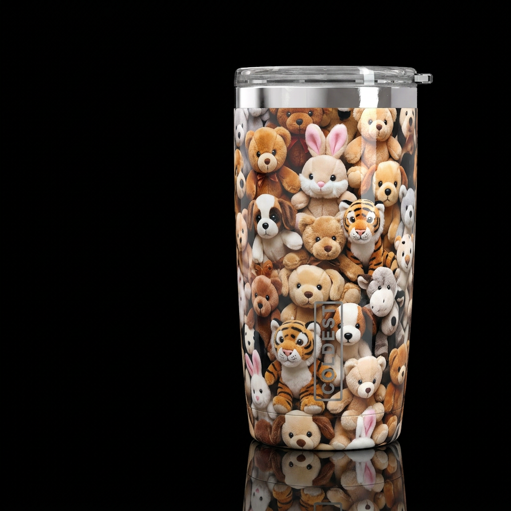 Stuffed animals, cute,glossy, trompe-l'œil,nostalg... water bottle design