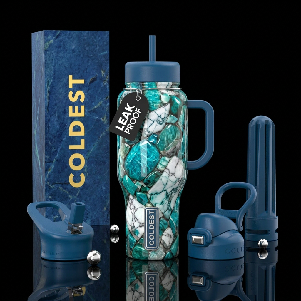 ,glossy,colorful, trompe-l'œil,howlite and amazoni... water bottle design