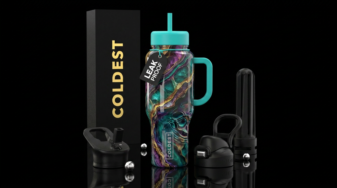 ,glossy,colorful, trompe-l'œil, water bottle design