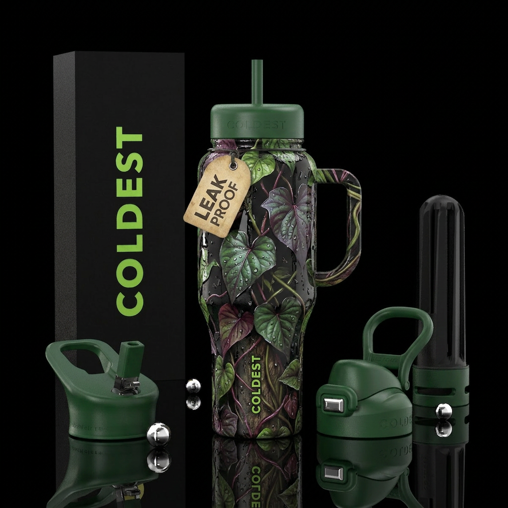 Sweet potato vine,glossy, trompe-l'œil water bottle design