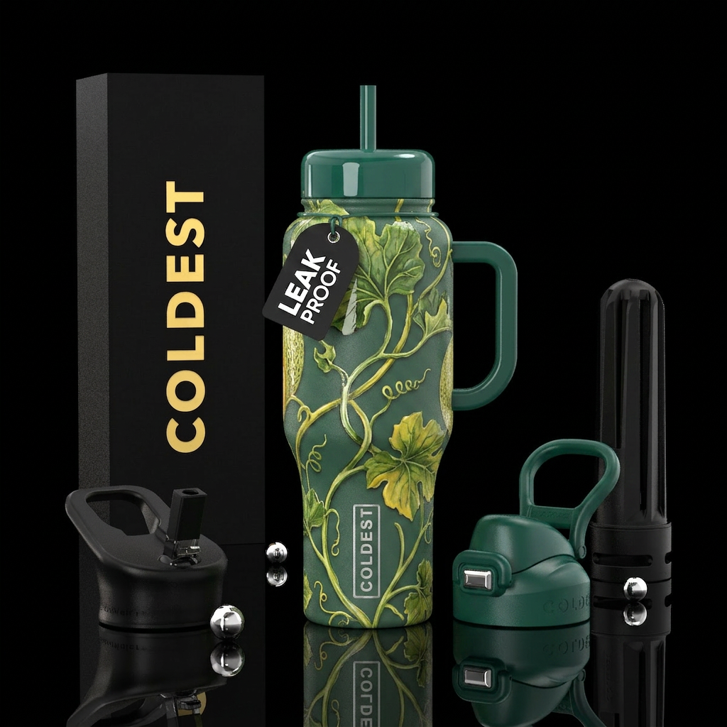 Cantaloupe melon vine,glossy, trompe-l'œil water bottle design