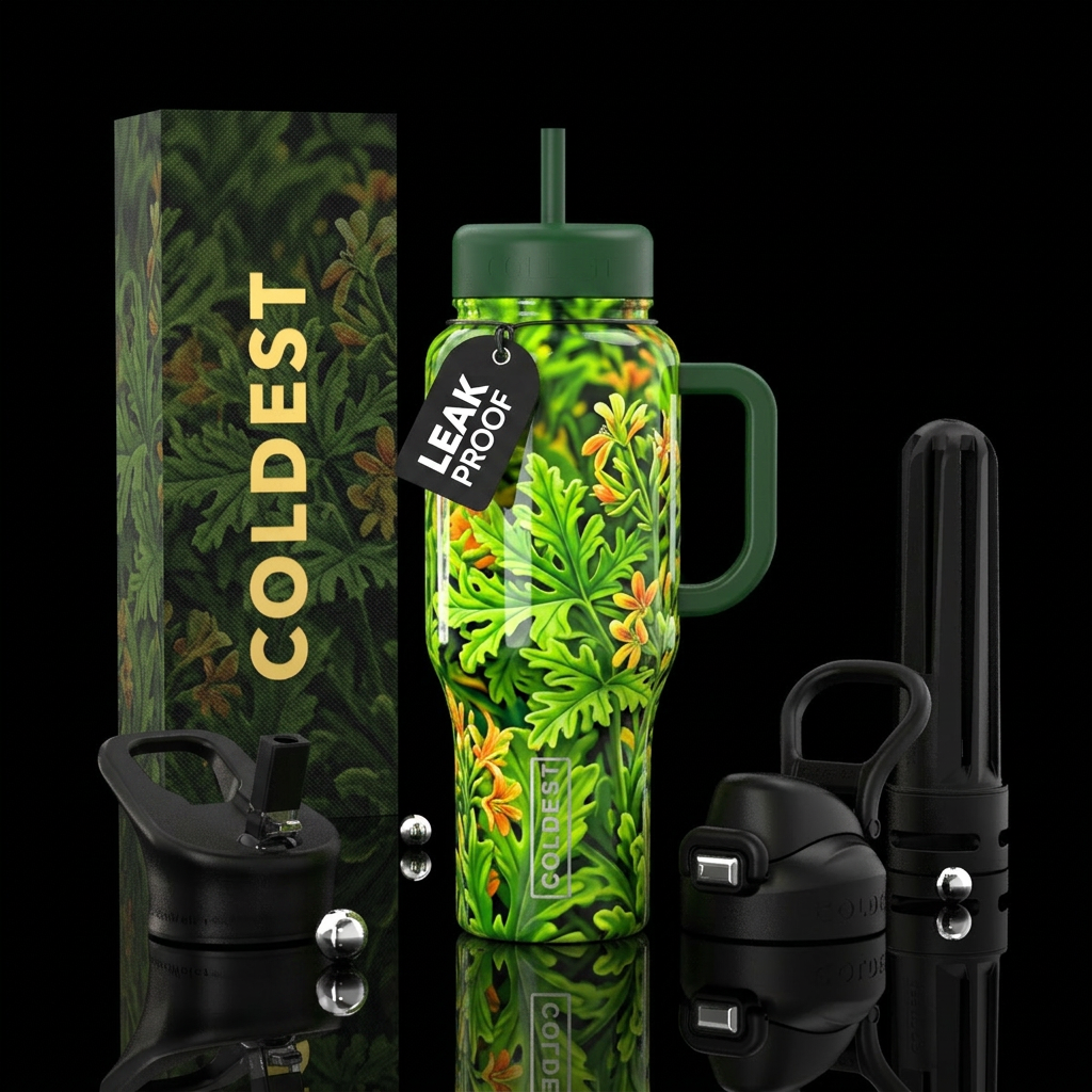 Citronella plant,glossy, trompe-l'œil water bottle design