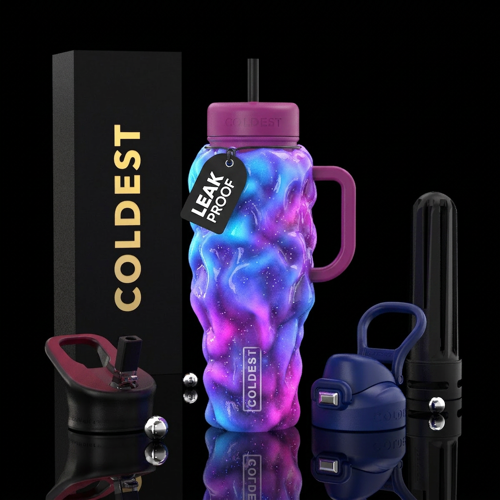 Glow foam,glossy, trompe-l'œil water bottle design