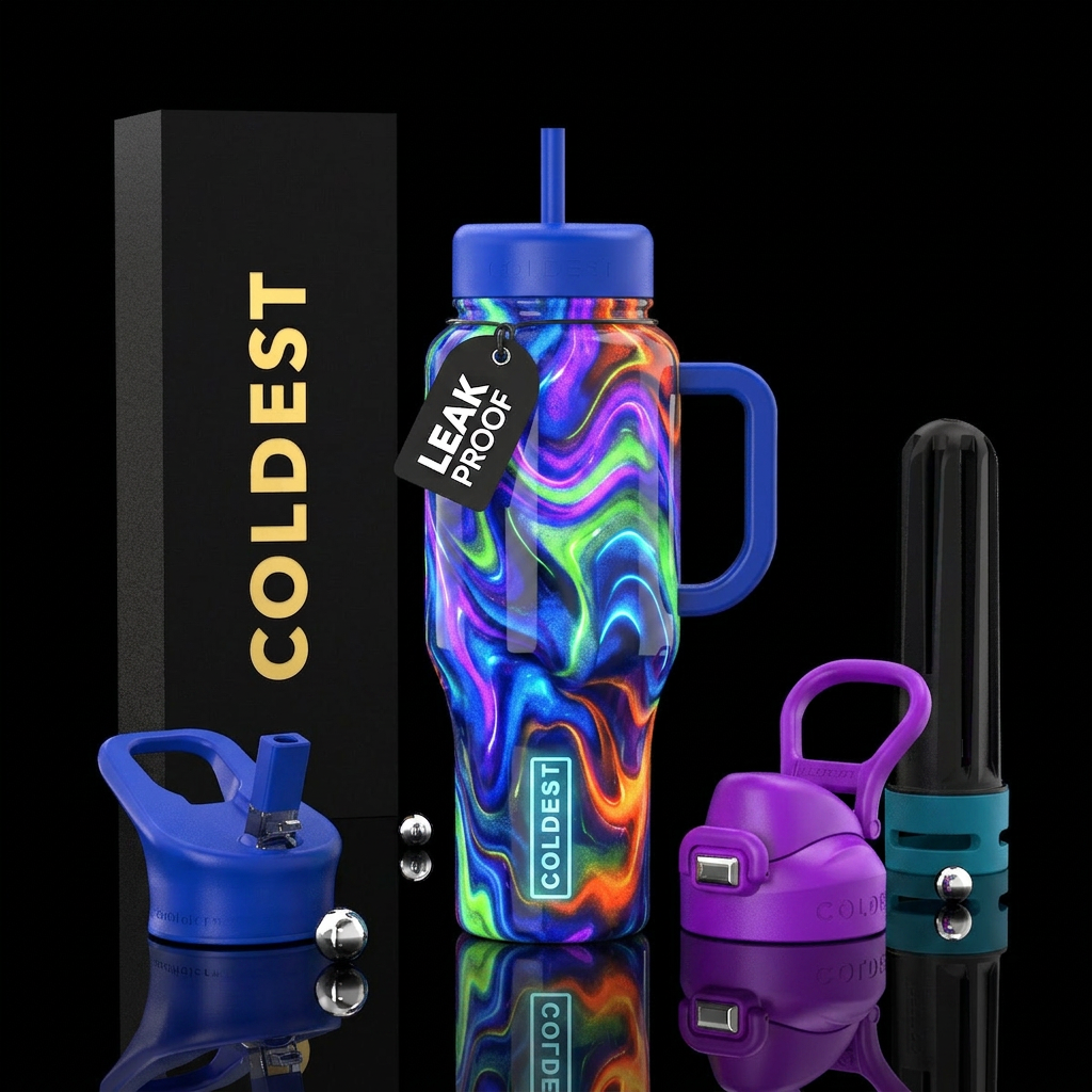Glow foam,glossy, trompe-l'œil water bottle design