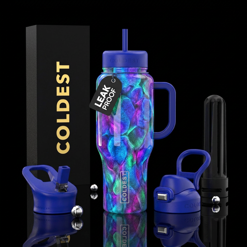 Glow foam,glossy, trompe-l'œil water bottle design