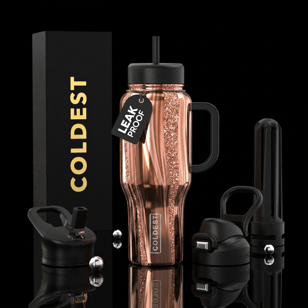 Copper rose gold streaks and then some strips of c... water bottle design