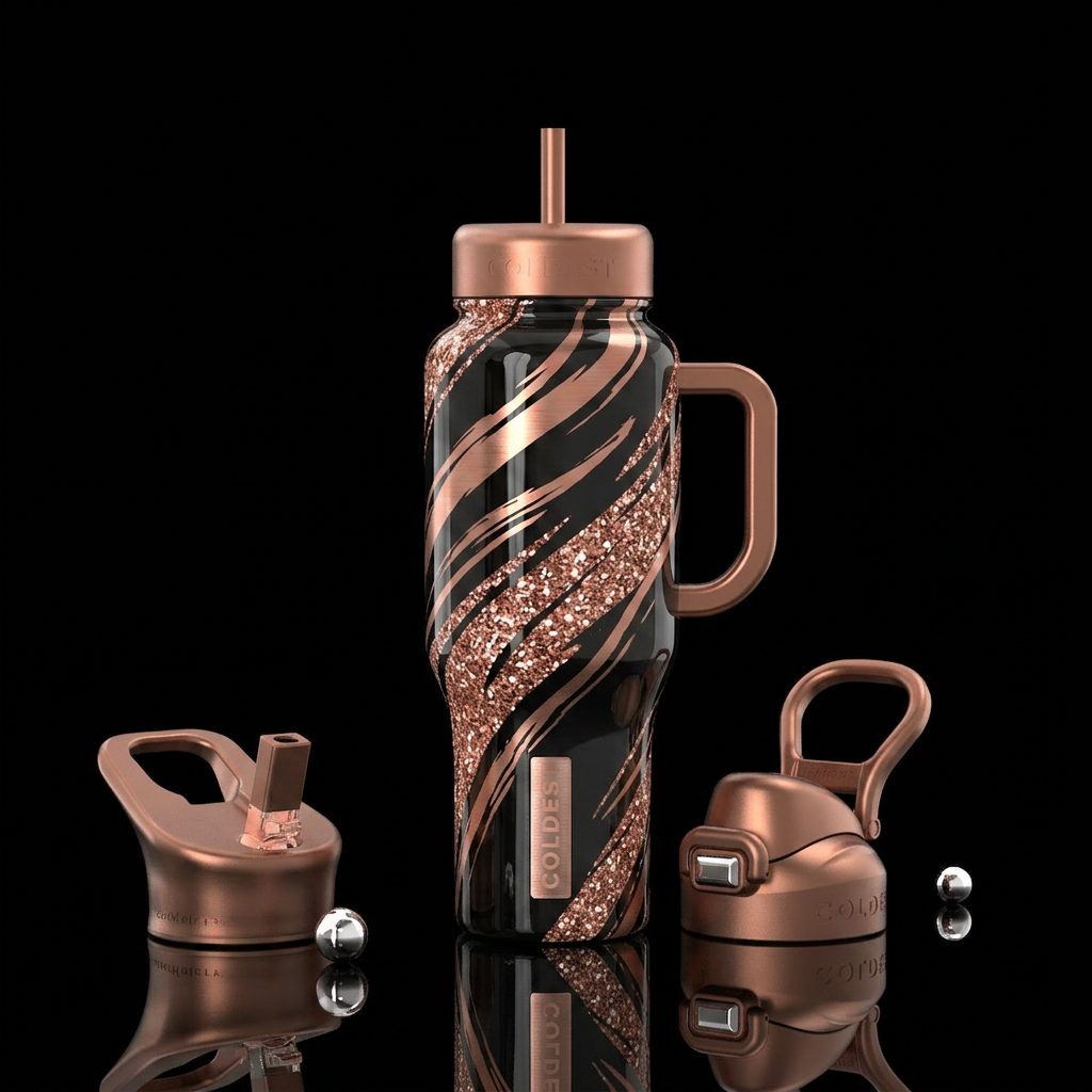 Copper rose gold streaks and then some strips of c... water bottle design