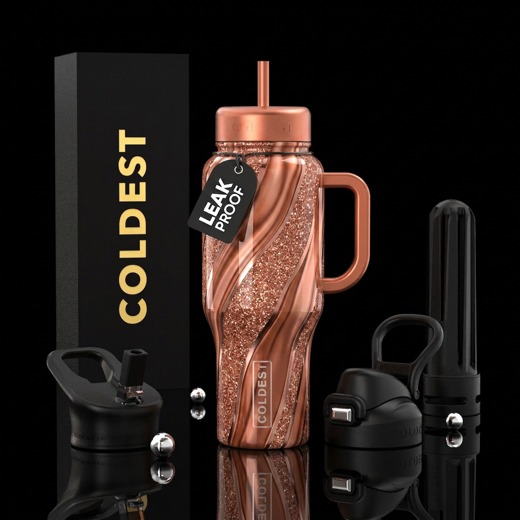 Copper rose gold streaks and then some strips of c... water bottle design