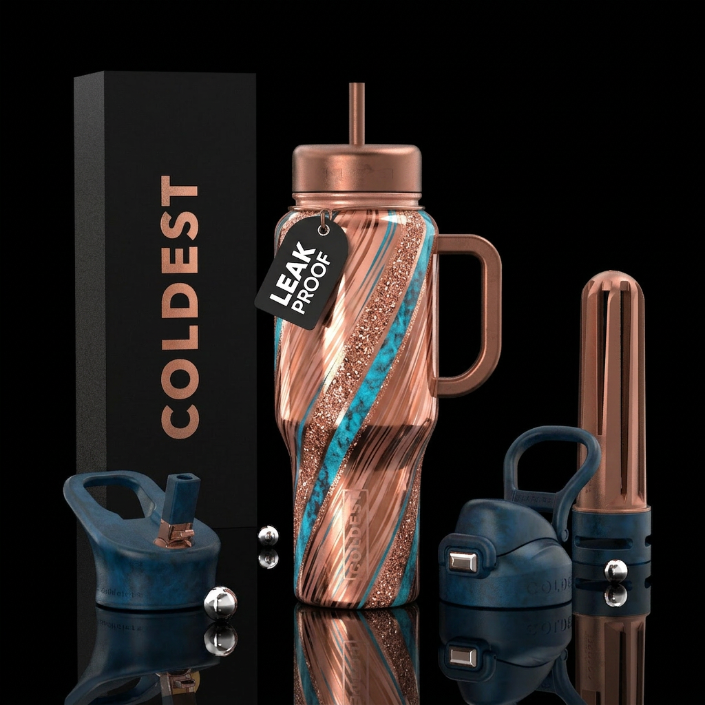 Copper rose gold streaks and then some strips of c... water bottle design