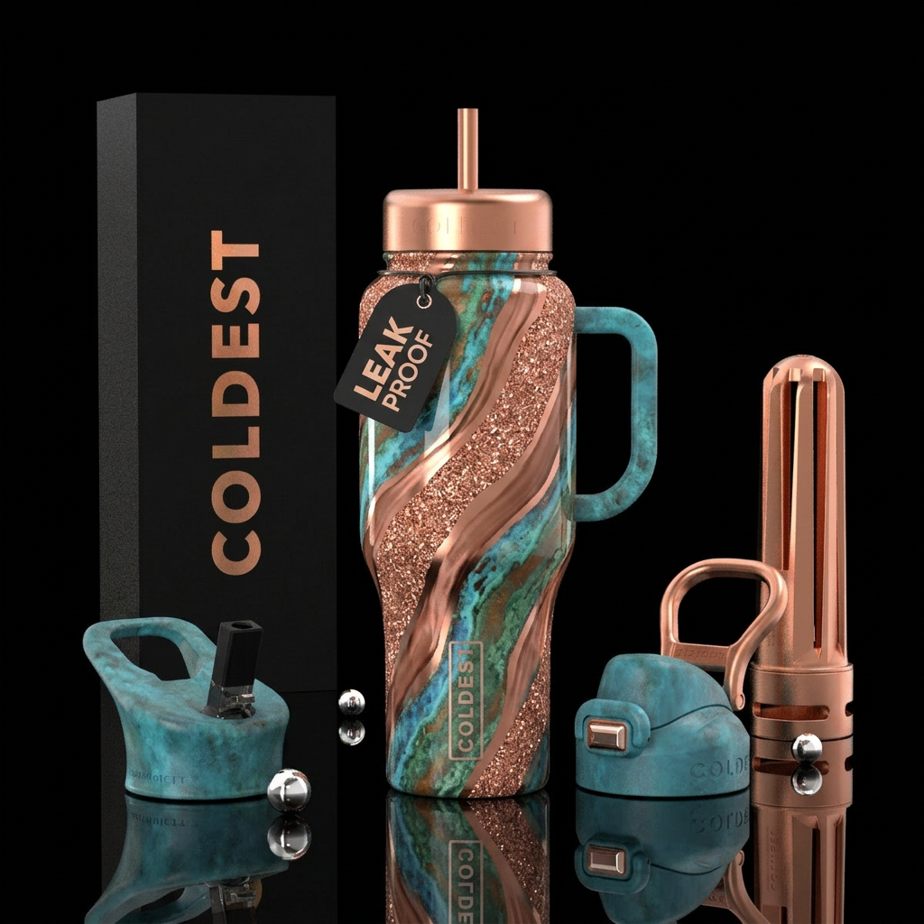 Copper rose gold streaks and then some strips of c... water bottle design