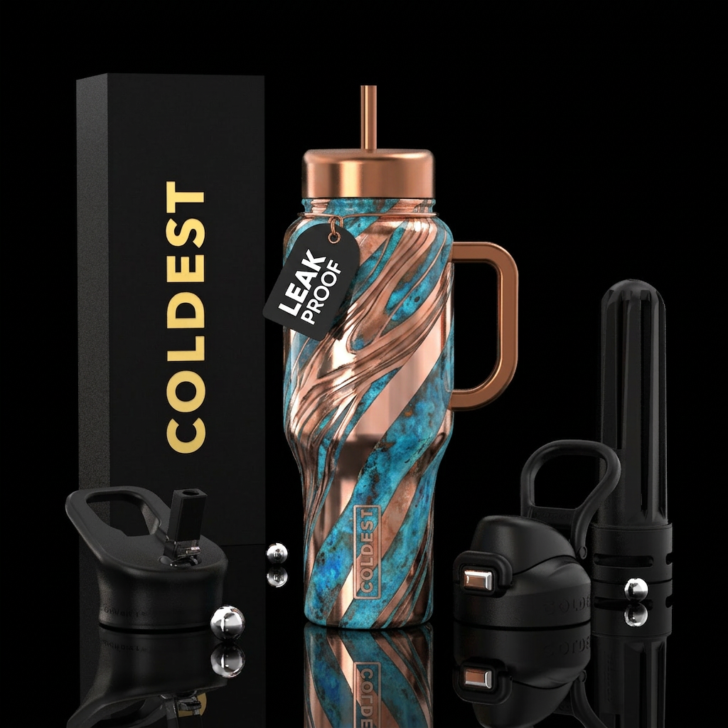 Copper rose gold streaks and then some strips of c... water bottle design