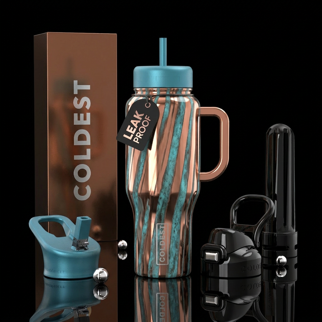 Copper rose gold streaks and then some strips of c... water bottle design