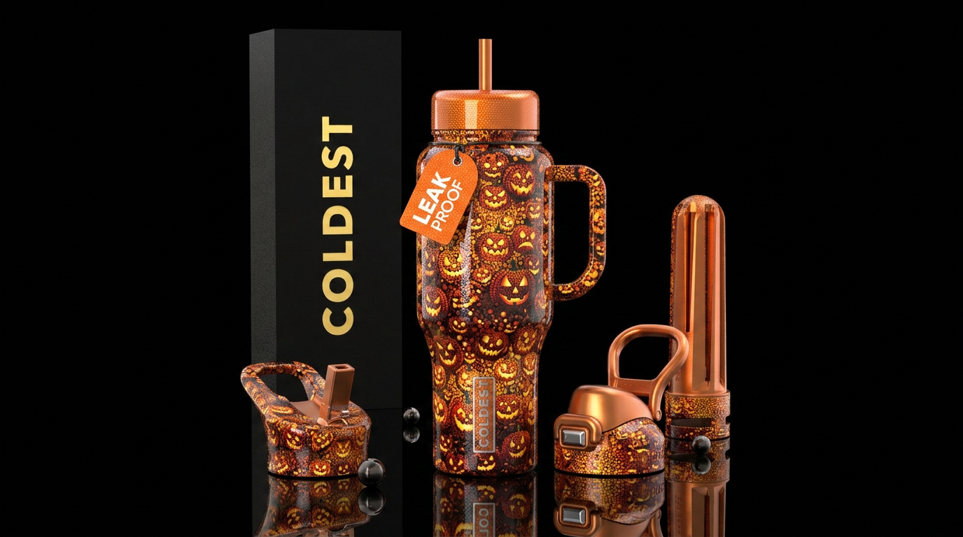 Jackolantern glowie pointilisim, glossy, trompe-l'... water bottle design