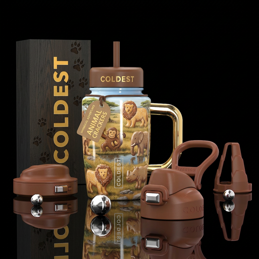 Animal crackers,in n a natural habitat whimsical g... water bottle design