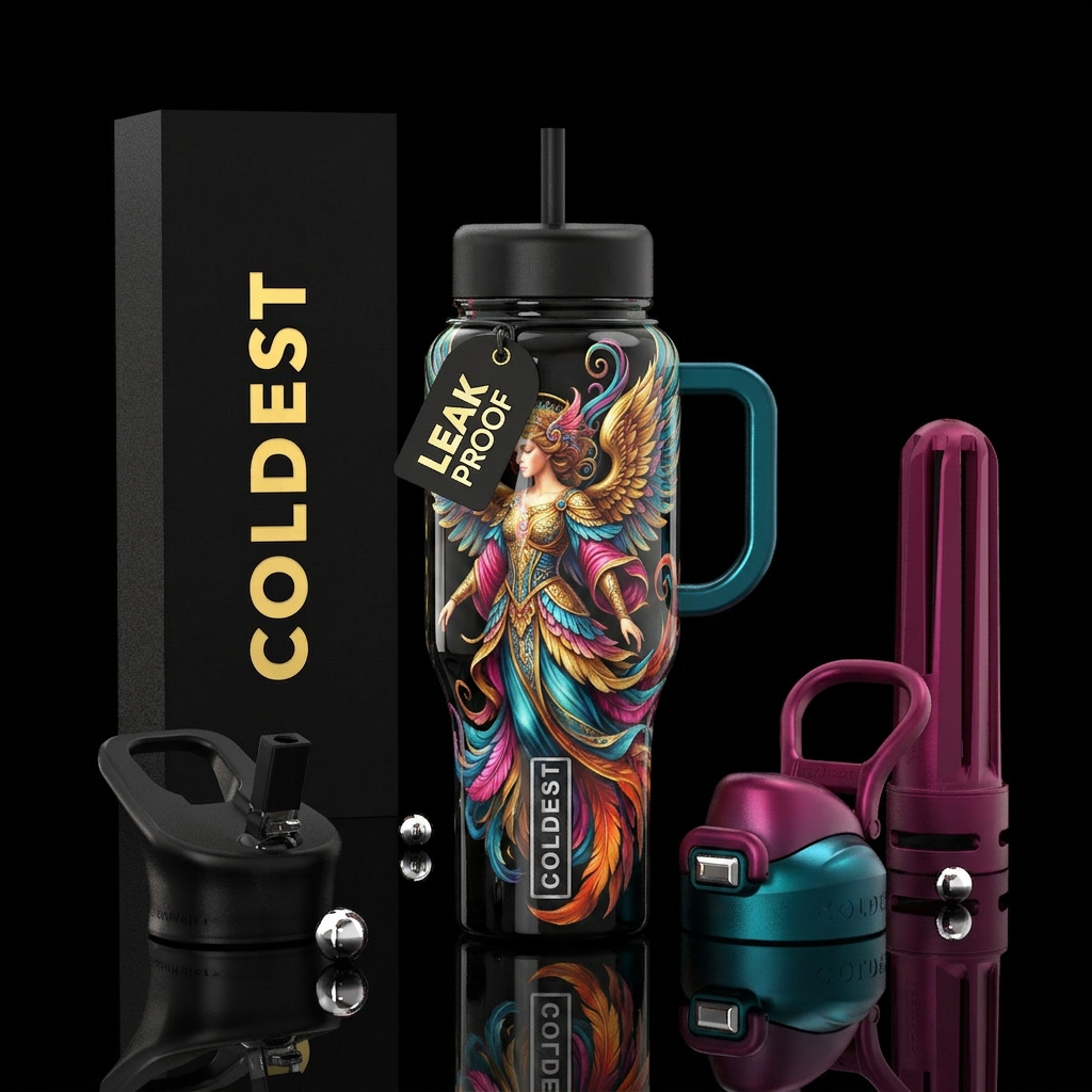 Beautiful flamboyant angel, , glossy, trompe-l'œil water bottle design