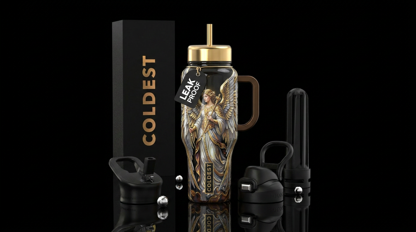 Beautiful flamboyant angel, , glossy, trompe-l'œil water bottle design