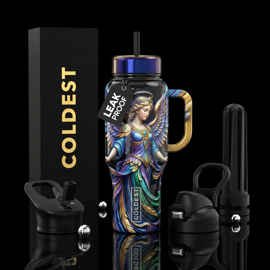 Beautiful flamboyant angel, , glossy, trompe-l'œil water bottle design