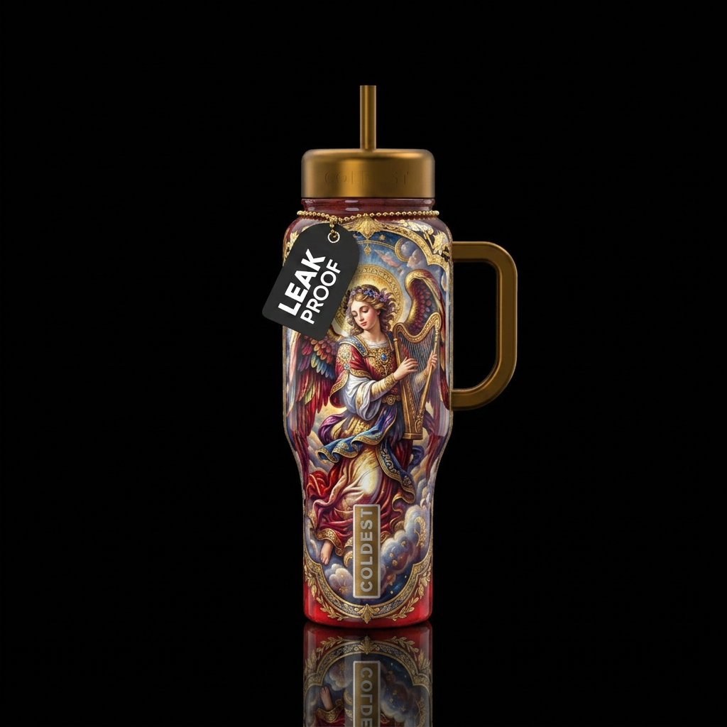 Beautiful flamboyant angel, , glossy, trompe-l'œil water bottle design