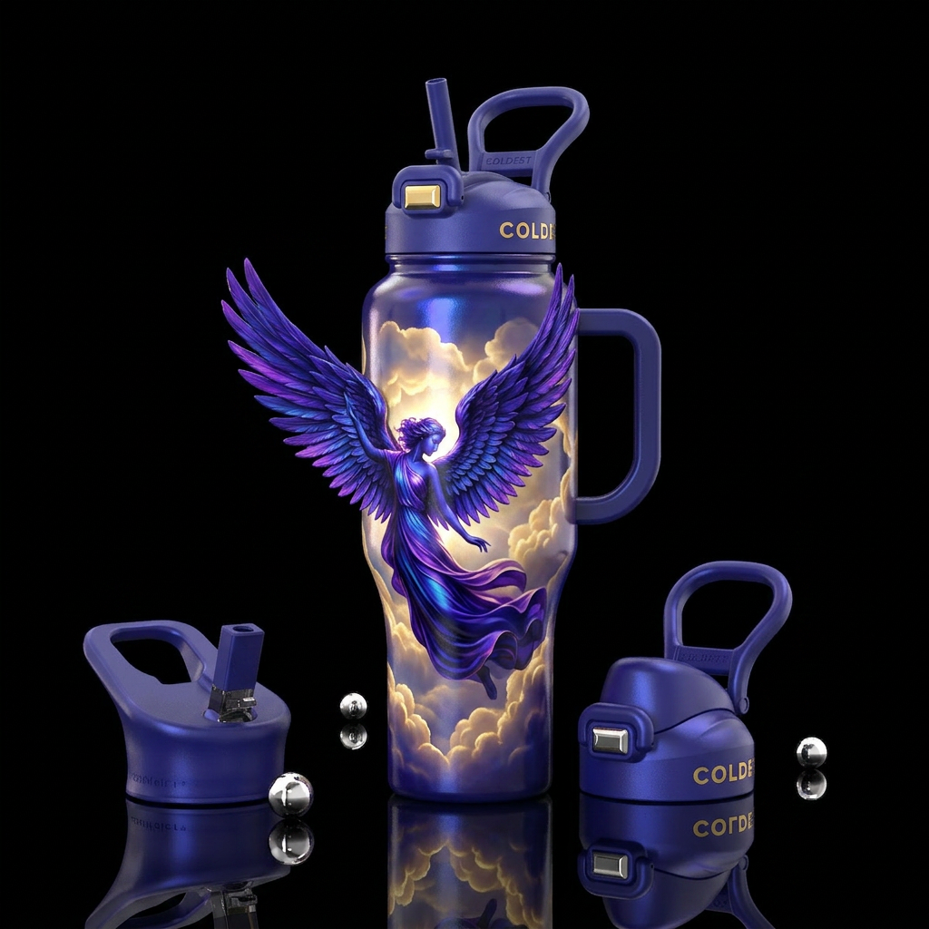 Beautiful flamboyant angel, , glossy, trompe-l'œil... water bottle design