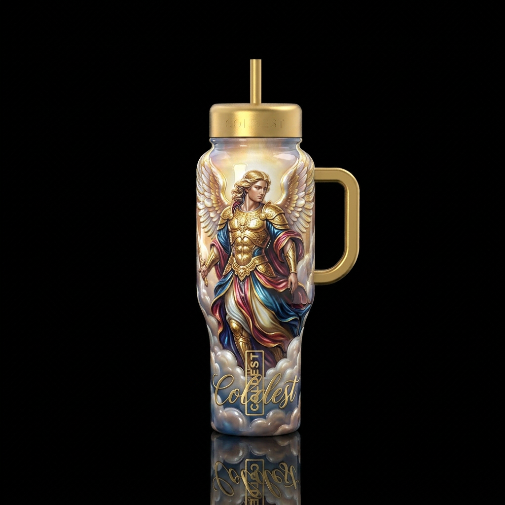 Beautiful flamboyant archangel, , glossy, trompe-l... water bottle design