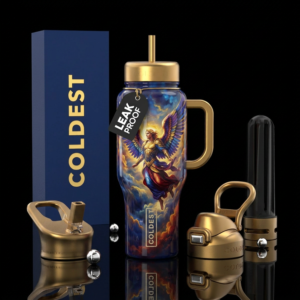 Beautiful flamboyant archangel, , glossy, trompe-l... water bottle design