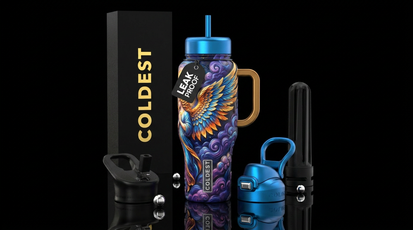 Beautiful flamboyant seraphim angel, , glossy, tro... water bottle design