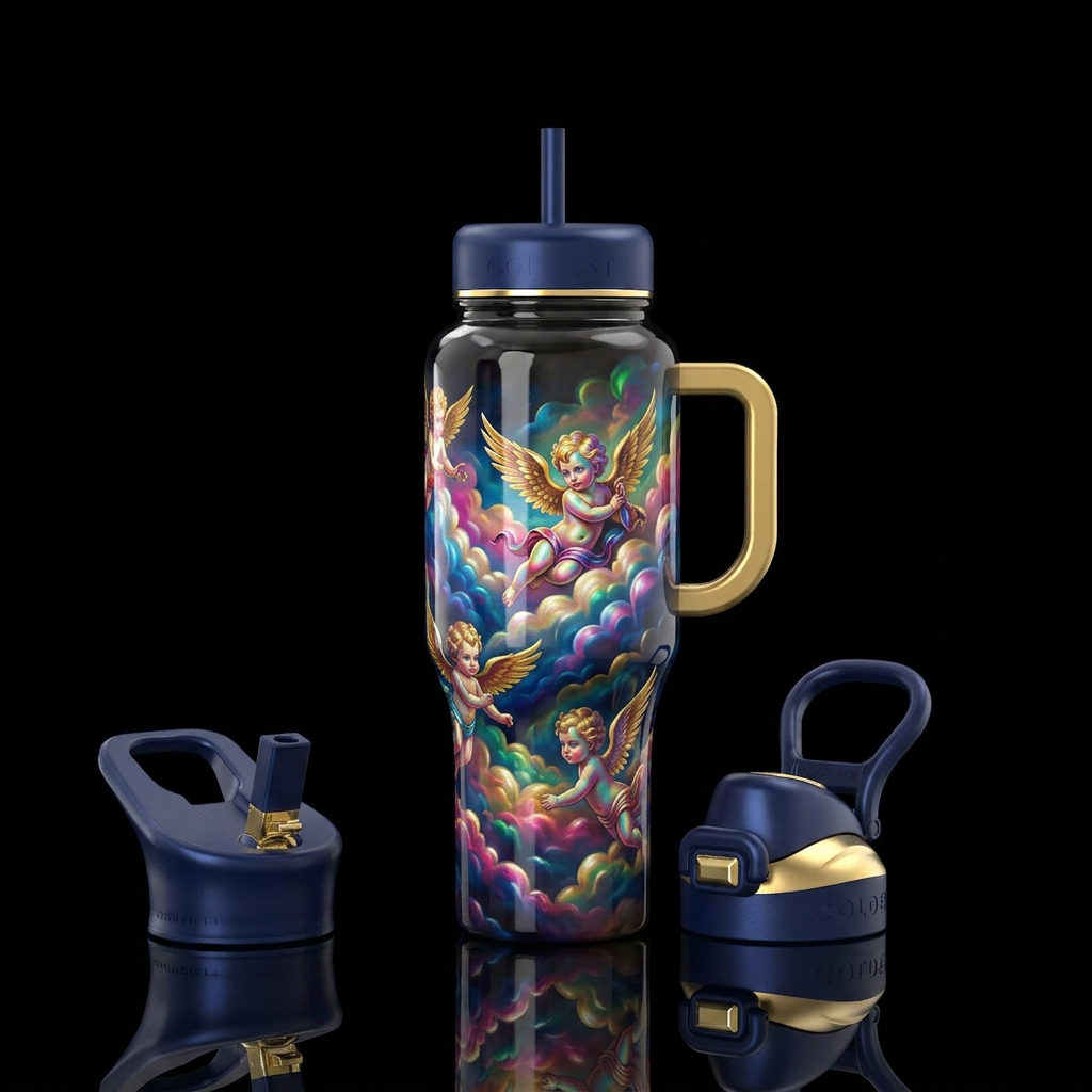 Beautiful flamboyant charabim angel, , glossy, tro... water bottle design