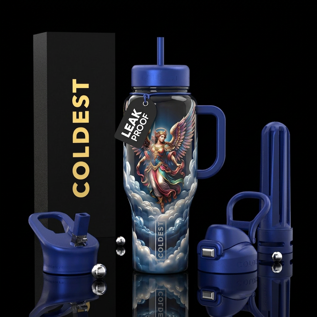 Beautiful flamboyant guardian angel, , glossy, tro... water bottle design