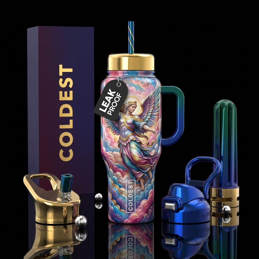 Beautiful flamboyant guardian angel, , glossy, tro... water bottle design