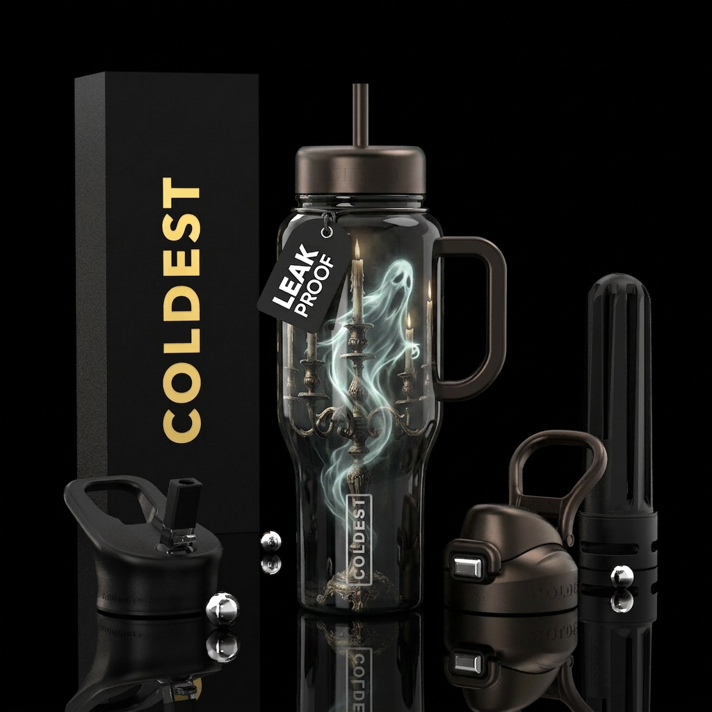 Gothic candelabra ,trompe-l'œil, glossy, glowie, g... water bottle design