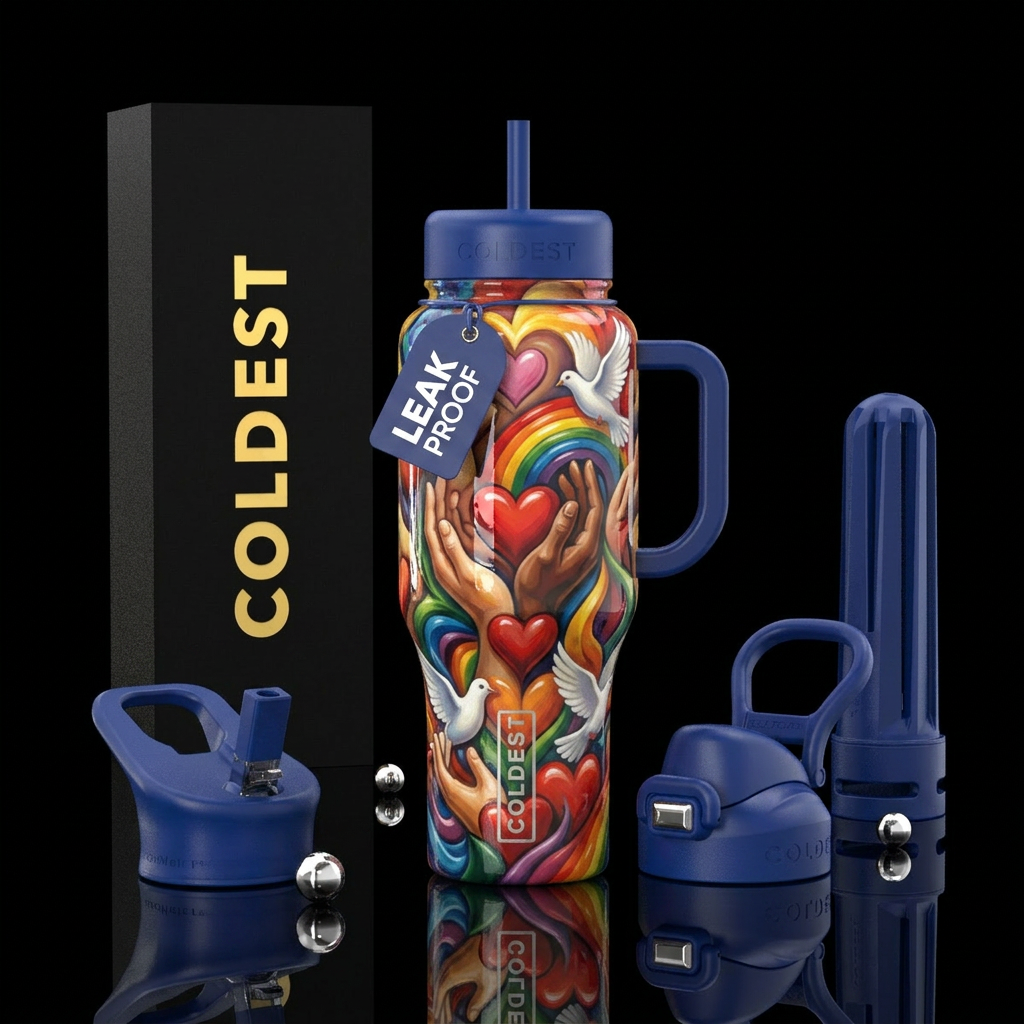 Caring, hope, love, glossy, trompe-l'œil water bottle design