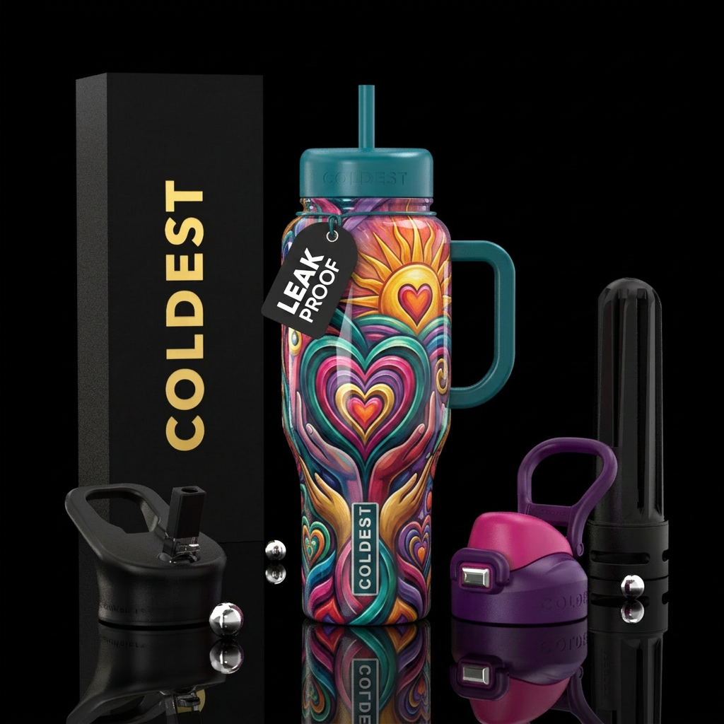 Caring, hope, love, glossy, trompe-l'œil water bottle design