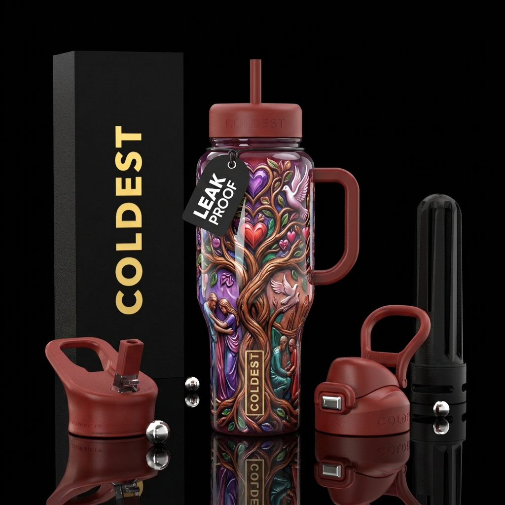 Caring, hope, love, strenghth,glossy, trompe-l'œil water bottle design