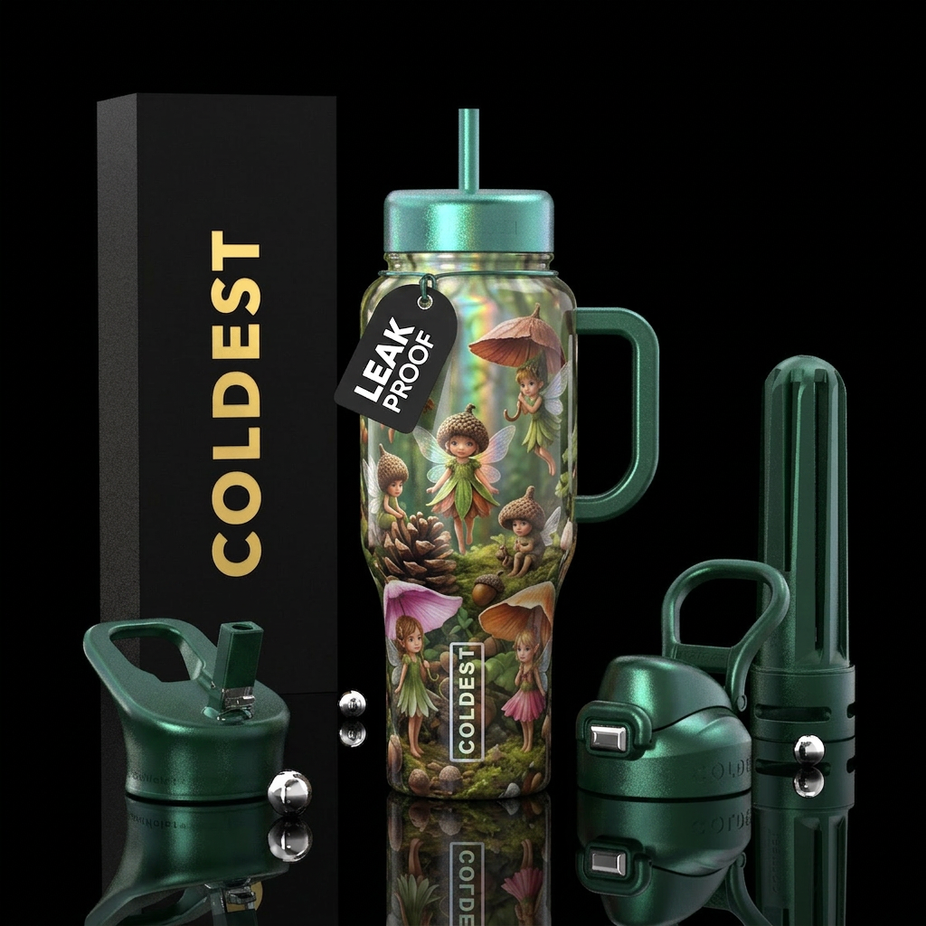 holographic and scatter,glossy, trompe-l'œil, allu... water bottle design