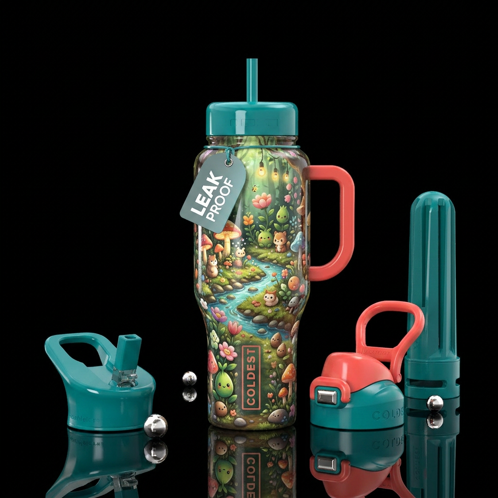scatter,glossy, trompe-l'œil, alluring,natural sce... water bottle design