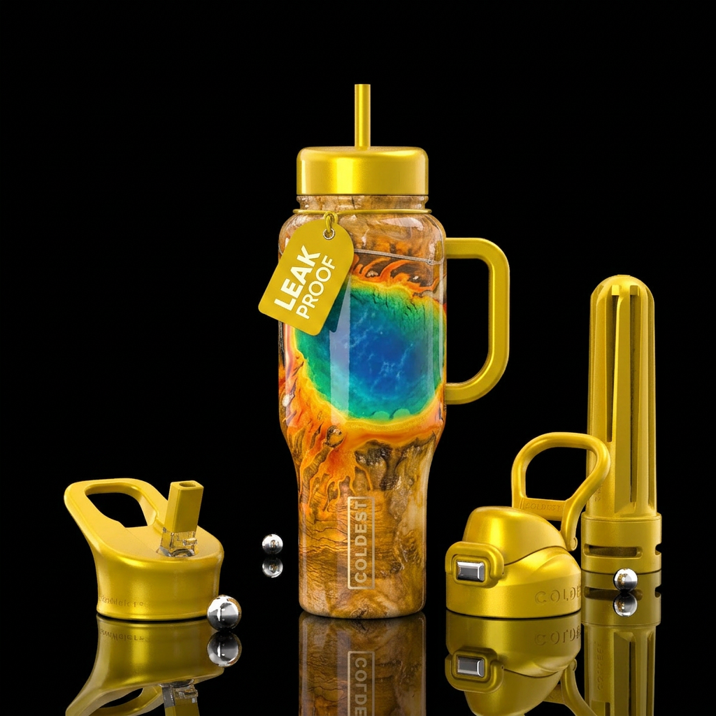 a hot pool at Yellowstone, glossy, trompe-l'œil water bottle design