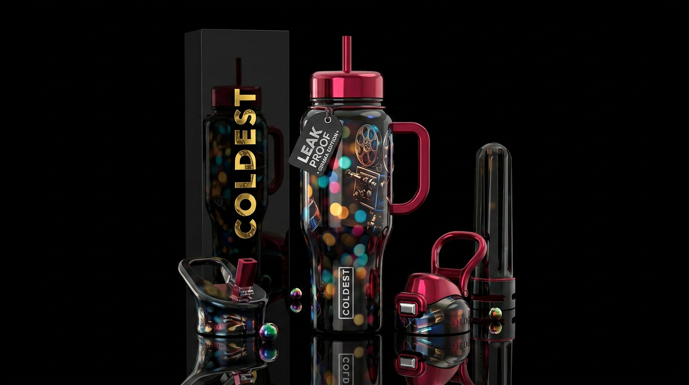 Lights camera action, cinema bottle, rolls,glossy,... water bottle design