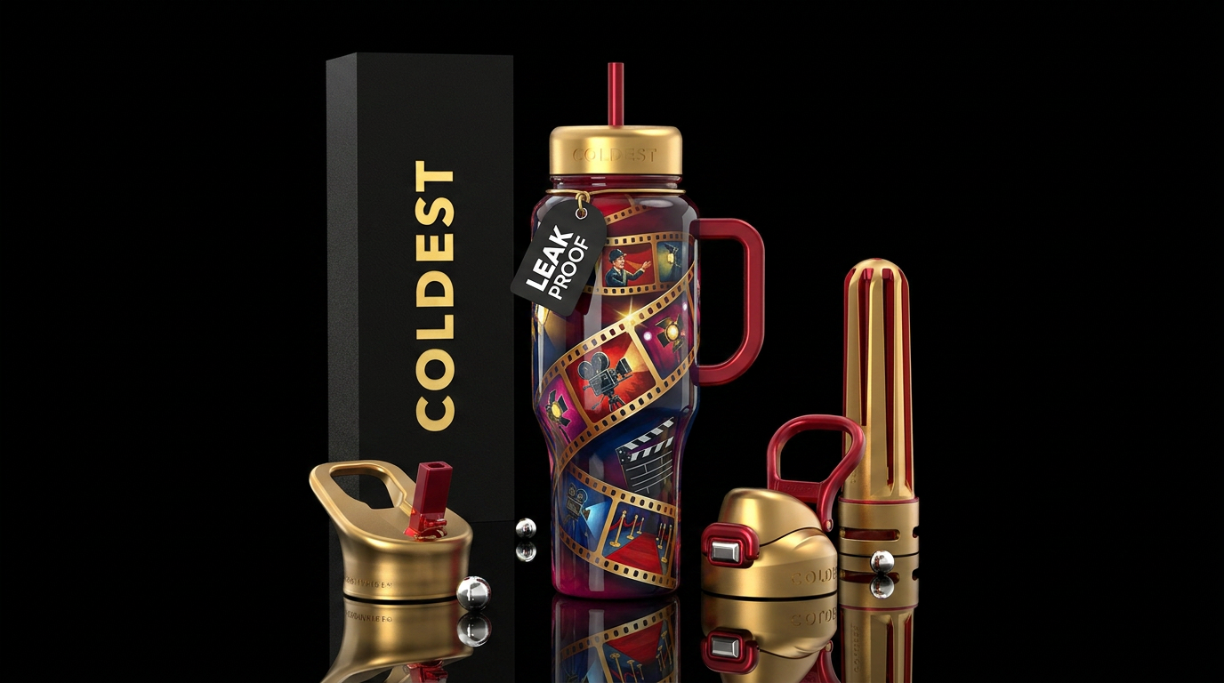 Lights camera action, cinema bottle, rolls,glossy,... water bottle design