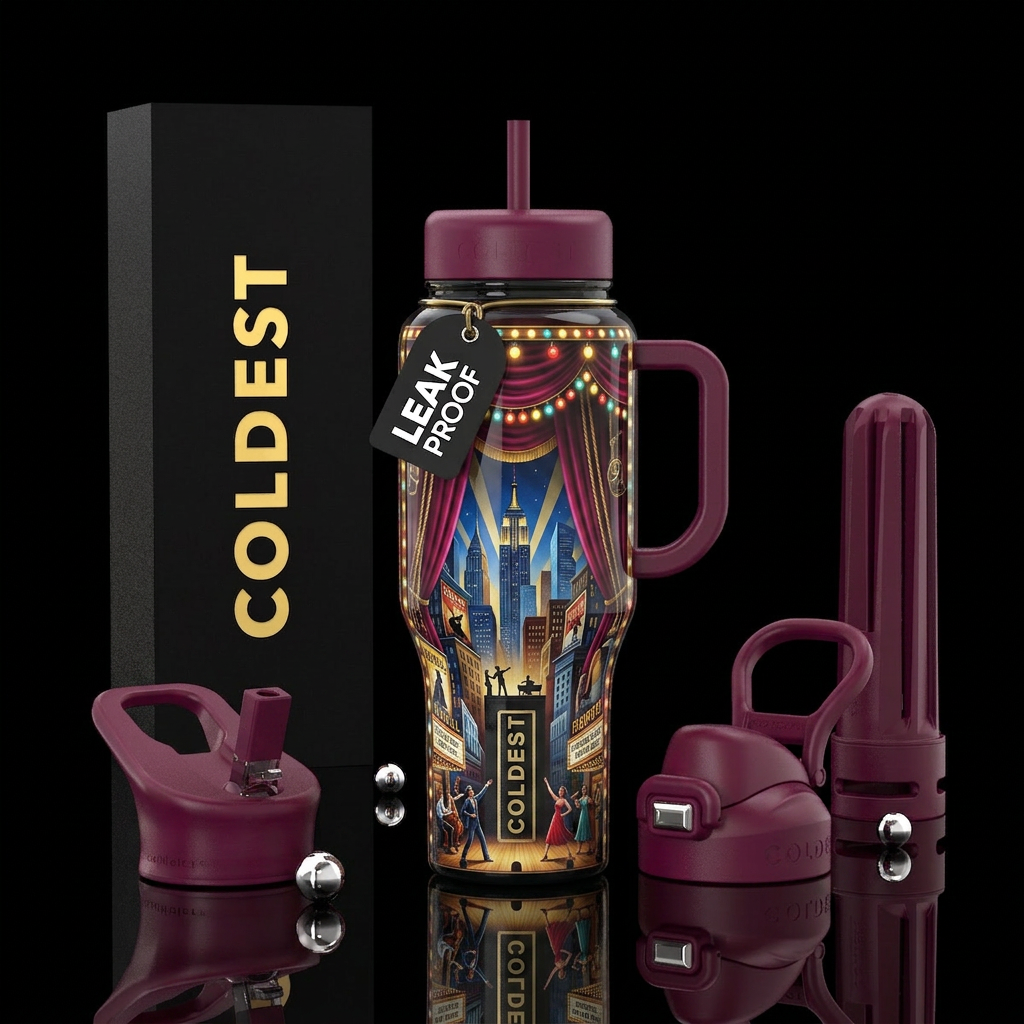 Lights curtain action, broadway bottle, rolls,glos... water bottle design