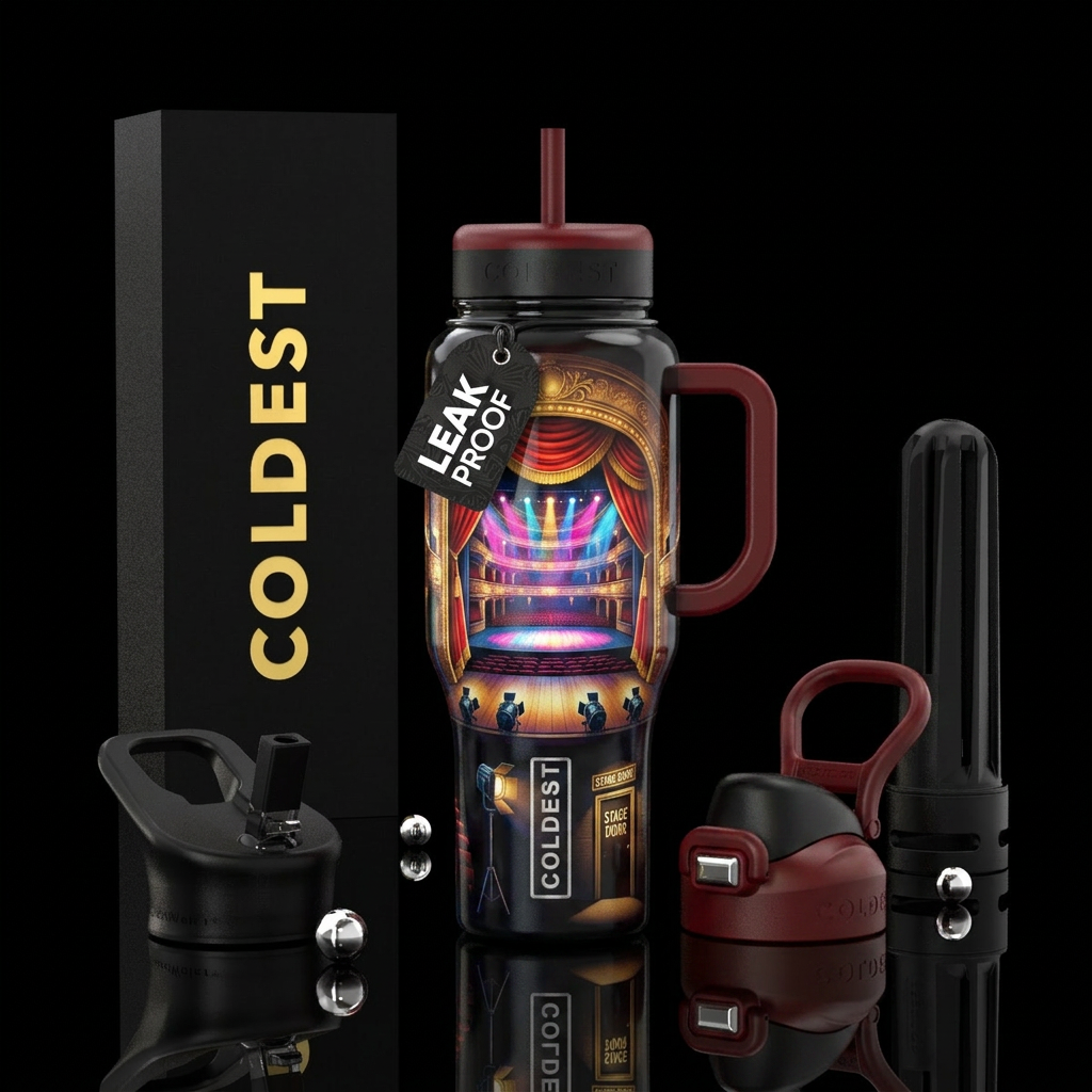 Lights curtain action, broadway bottle, rolls,glos... water bottle design