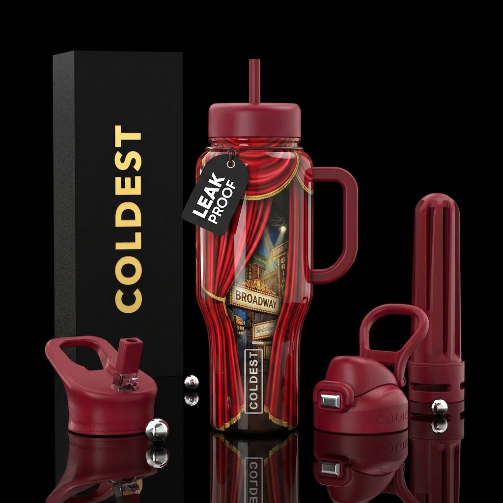 Lights curtain action, broadway bottle, rolls,glos... water bottle design