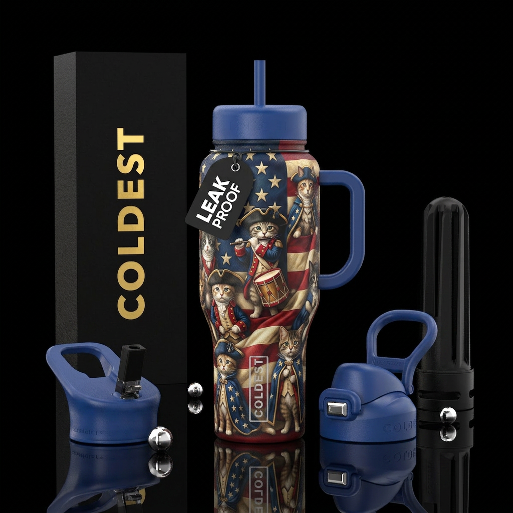 Patriotic cats,glossy, trompe-l'œil water bottle design