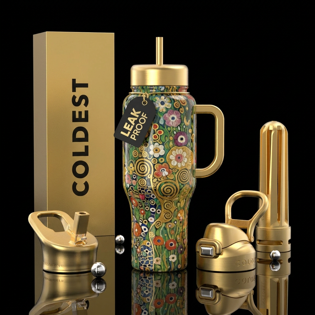 "Flower Garden" by Gustav Klimt,glossy, trompe-l'œ... water bottle design