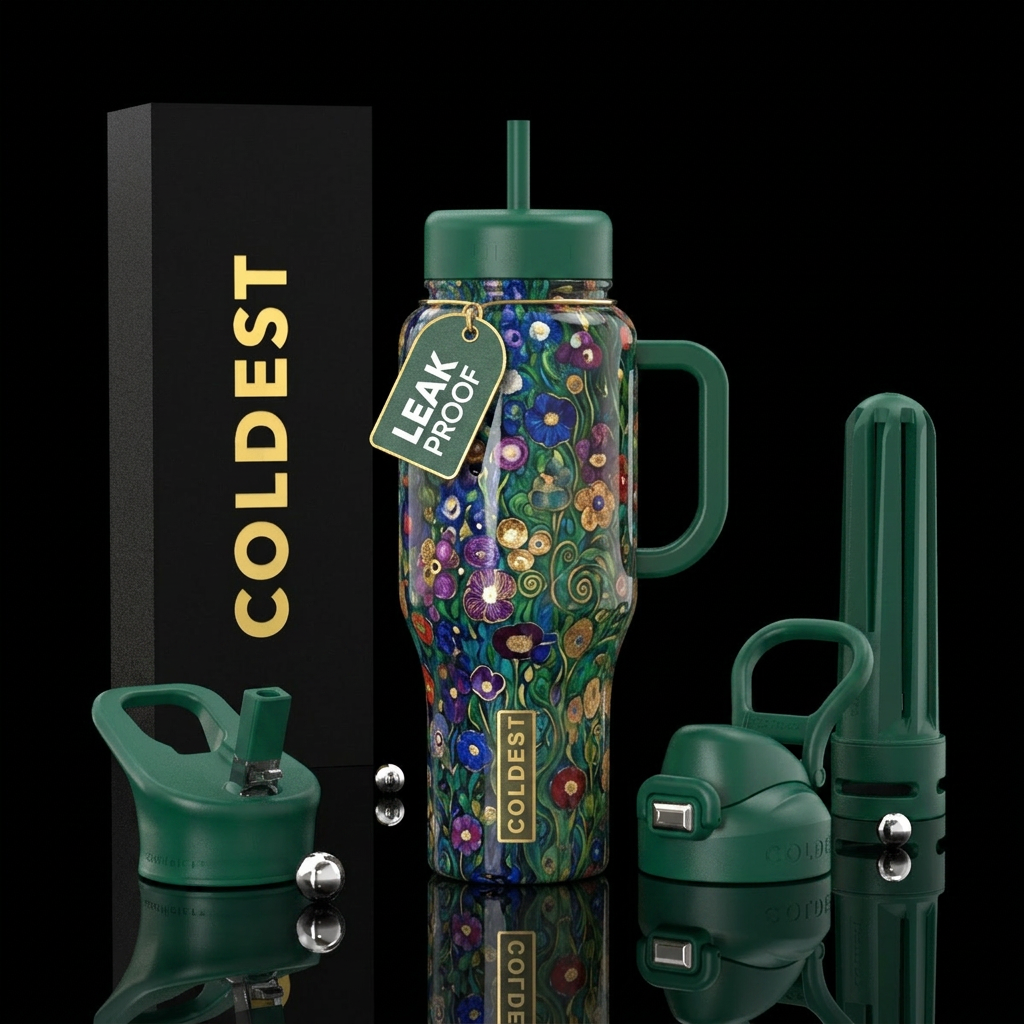 "Flower Garden" by Gustav Klimt,glossy, trompe-l'œ... water bottle design