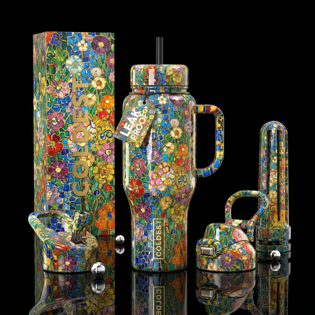 "Flower Garden" by Gustav Klimt,glossy water bottle design