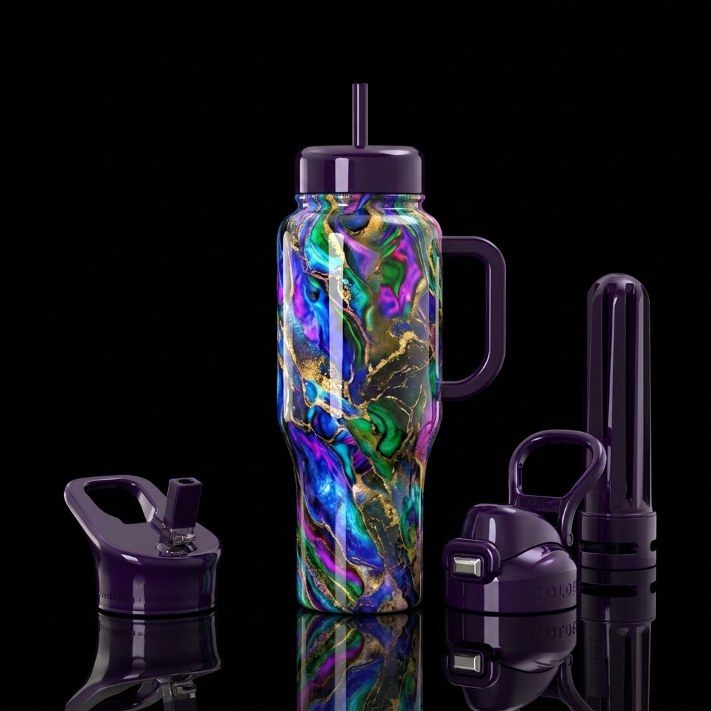extravagant, euphoric,glossy,trompe-l'œil, raw water bottle design