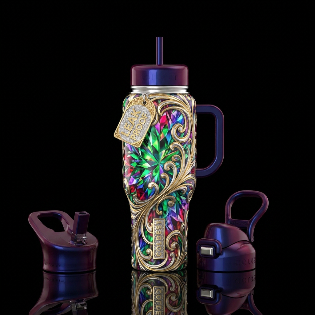 extravagant, euphoric,glossy,trompe-l'œil, raw water bottle design