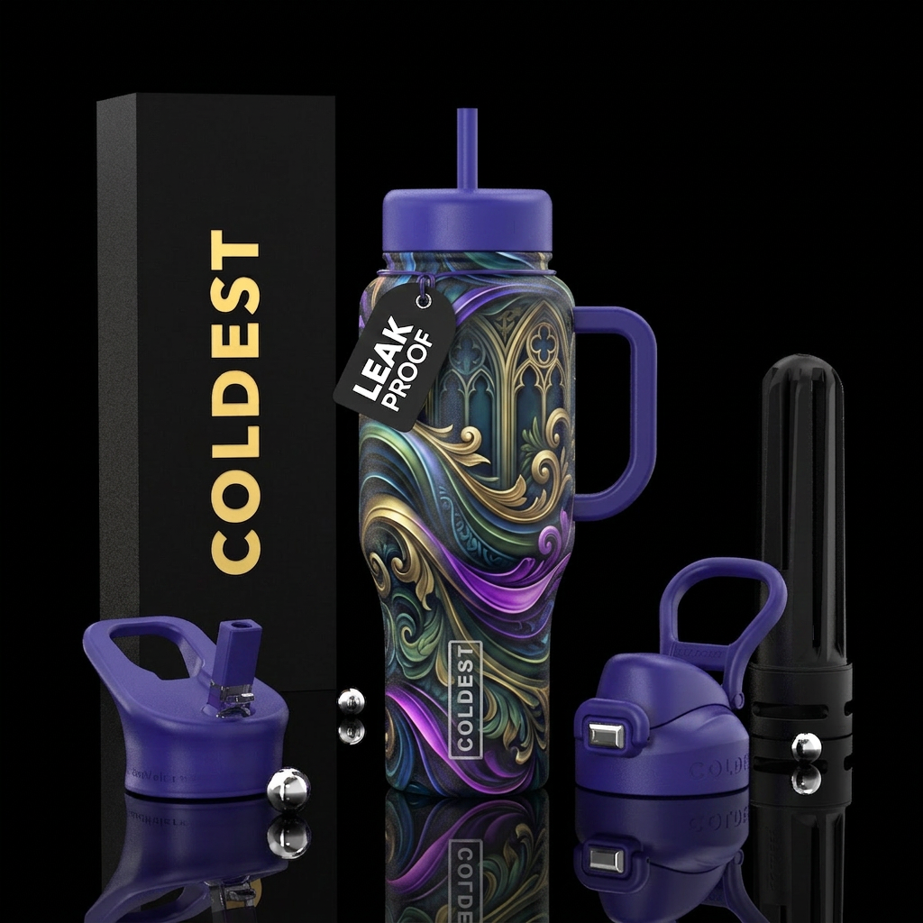 vibrant, waves,glossy, glowie, trompe-l'œil, tranq... water bottle design